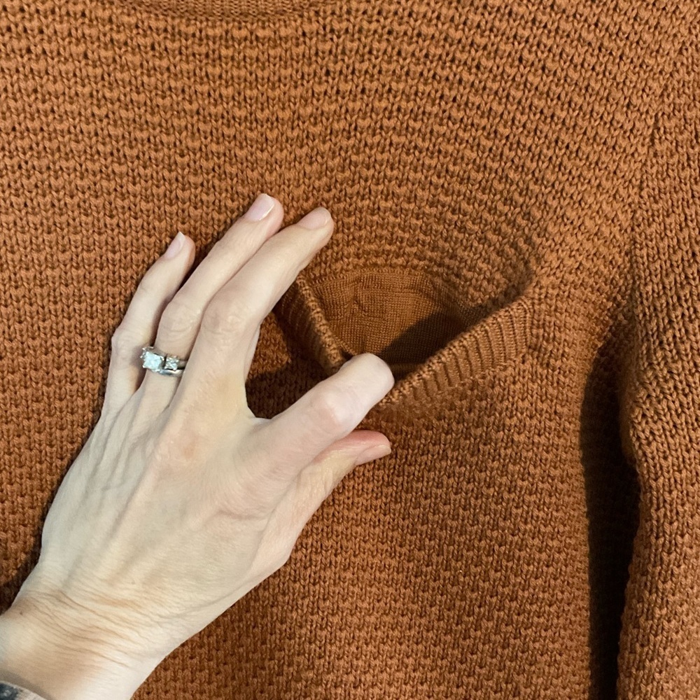 Wallace Burnt Orange Merino Wool Crewneck Pullover Waffle Knit Sweater Size S - Picture 6 of 9